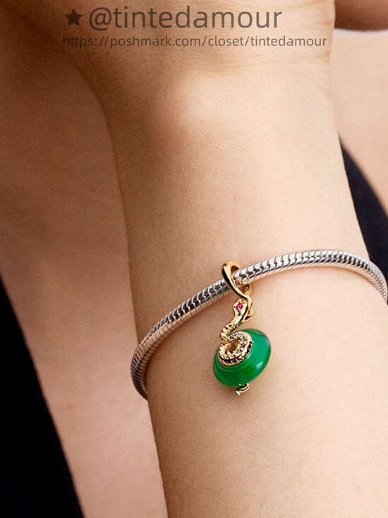 Pandora Snake Green Murano Glass Dangle Charm - Picture 2 of 2